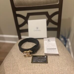 Chanel Black Belt with Gold Logo Buckle